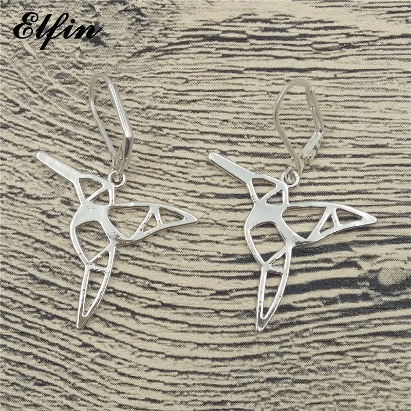 

Elfin New Origami Hummingbird Earrings Fashion Jewelry Gold Color Silver Color Origami Hummingbird Drop Earrings For Women