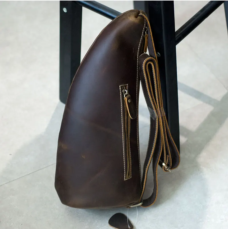 

Crazy Horse Leather Mens Chest Bag Pack Genuine Leather Crossbody Shoulder Bags Vintage Messenger Bag Men Zipper Shoulder Bag