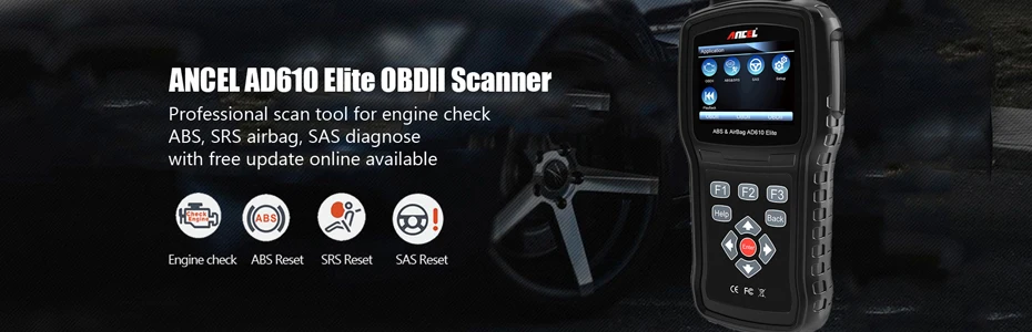 ANCEL AD610 Elite OBD II Car Code Reader Automotive Engine Diagnostic Scan Tool ABS SAS SRS Airbag Crash Data Reset Scanner-DE