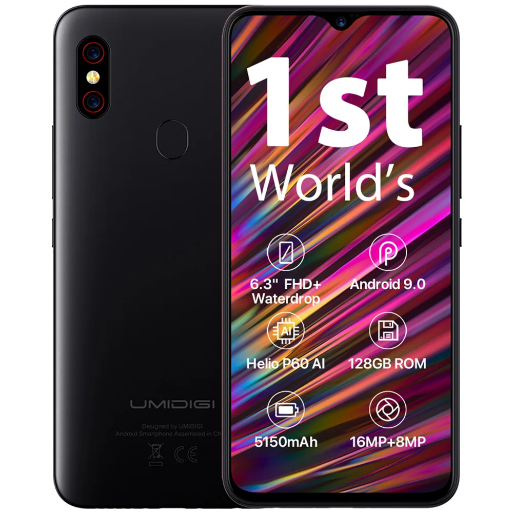 6,3 дюймов UMIDIGI F1 4G Смартфон Android 2,0 ГГц 9,0, четыре ядра, 4 Гб Оперативная память 128 Гб Встроенная память 16.0MP Фронтальная камера 5150 мА/ч, чехол для мобильного телефона - Цвет: Black