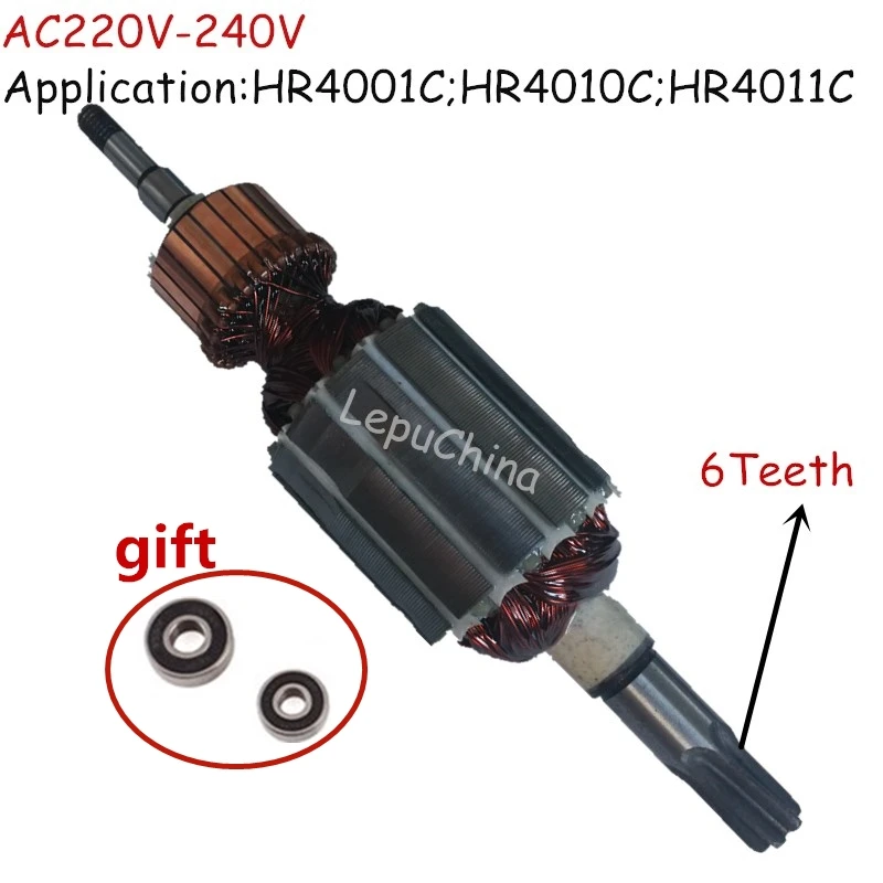 

New arrived AC 220V 6 Teeth Good quality Motor Armature Engine Anchor Replacement for Makita HR4001C HR4010C HR4011C HR 4001C