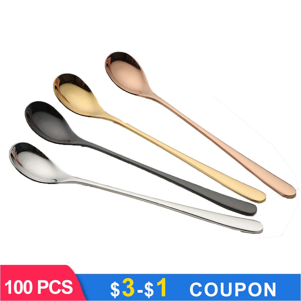 

4 Colors Long Handle Spoons Coffee Stainless Steel Drinking Tools Cup Accessories Creative Coffee Spoon Home Kitchen Tableware