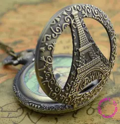 Оптовая цена покупатель хорошее качество антикварных старинных классических Эйфелева башня карту лицом фигура карманные часы ожерелье