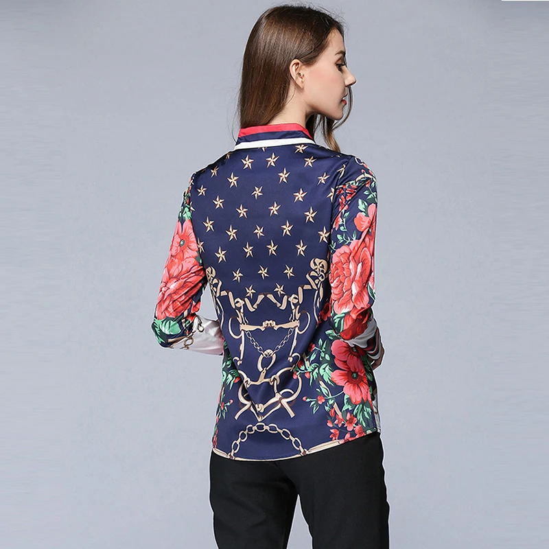 Willstage 2019 Spring Women Shirts Long Sleeve Floral Star Printed Blouse Chiffon Tops Office Ladies OL Work Wear Casual Blusas