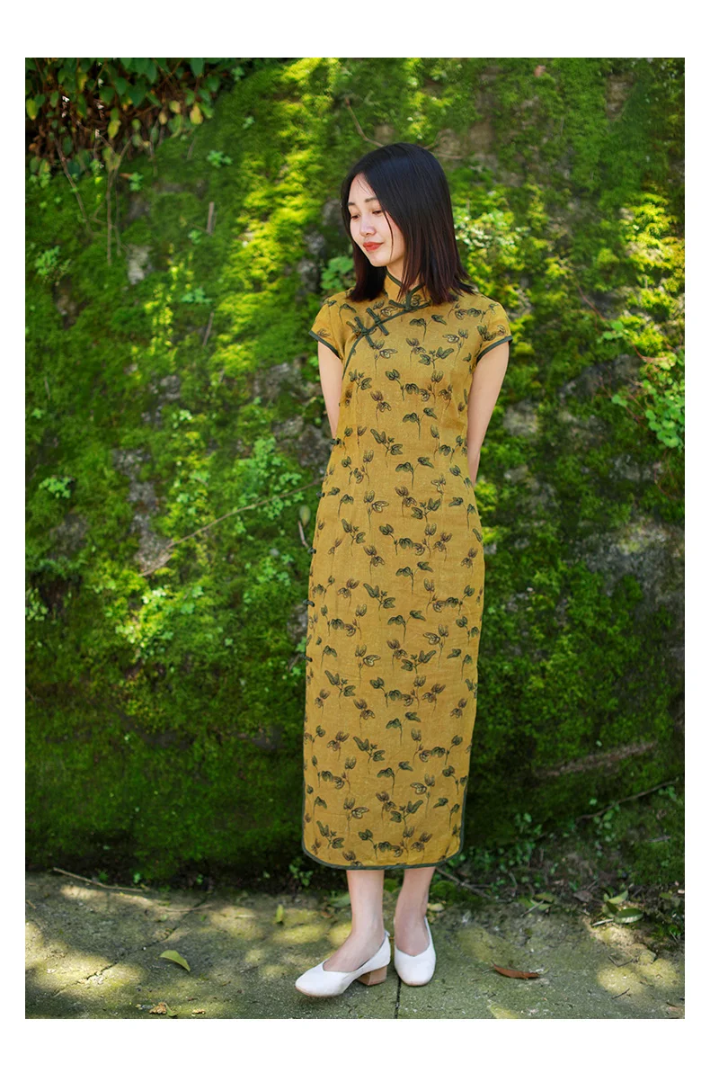 LZJN Oriental Style Dresses Qipao Women Traditional Dress Chinese Cheongsam Long Chinese Dress Modern Qipao Cotton Linen Dress (18)