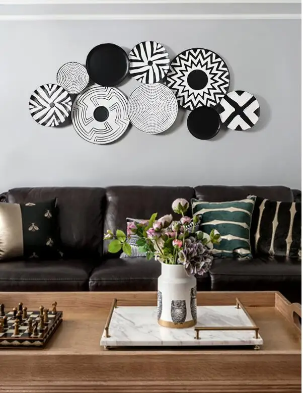 Американский кованый настенный подвесной черно-белый круглой формы художественный домашний Настенный декор гостиной диван аксессуары для фона
