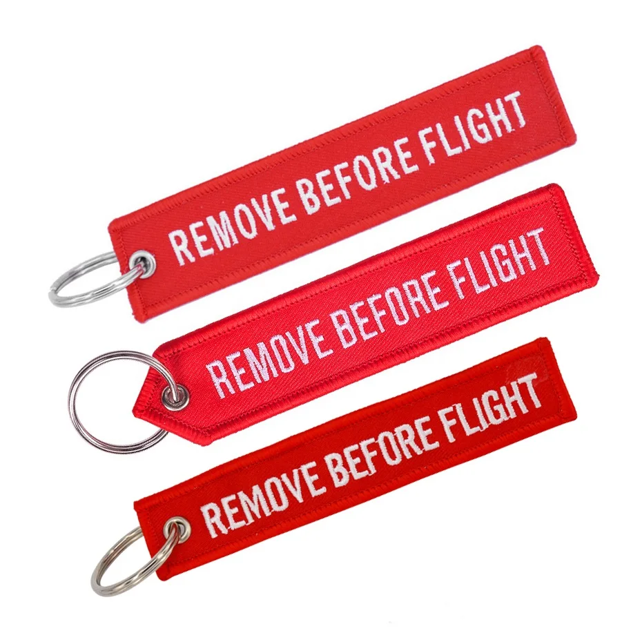 

Mobile Phone Strap Double-sided Red Embroidery REMOVE BEFORE FLIGHT Keychain Motorcycles Porte Clef Key Ring Chain Mobile Straps