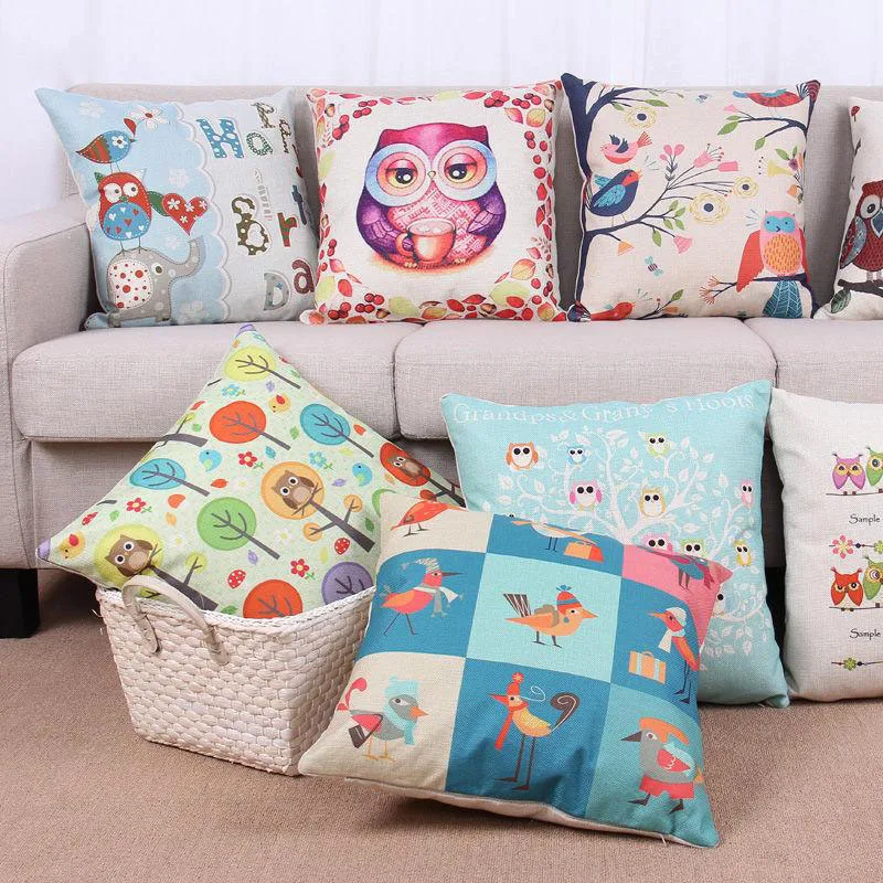 Joyous Sofa Bedding Cushion With No Core 17&quot Linen Animal Owl Pillow Throw For Home Decor Funda Cojin Housse De Coussin | Дом и сад
