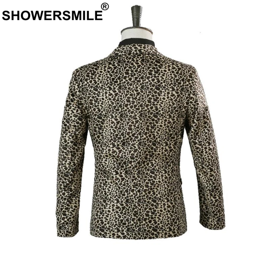 SHOWERSMILE Leopard Print Blazer Men Stage Jacket British Plus Size 3XL Spring One Button Dance Stage Costumes For Singers