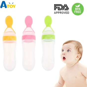

Safe Newborn Baby Feeding Bottle Toddler Silicone Squeeze Feeding Spoon Milk Cereal Bottle Baby Training Feeder Food Supplement