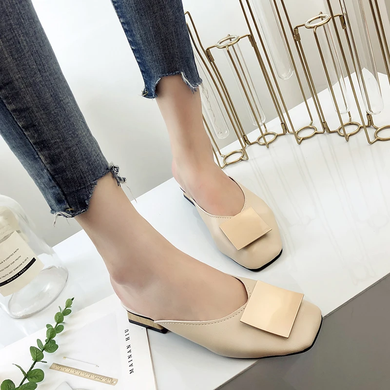 Summer Sandals Elegant Leather Mules Women Mules Shoes Ladies Slippers Low Heels Outdoor Slippers Slides Chaussures Femme