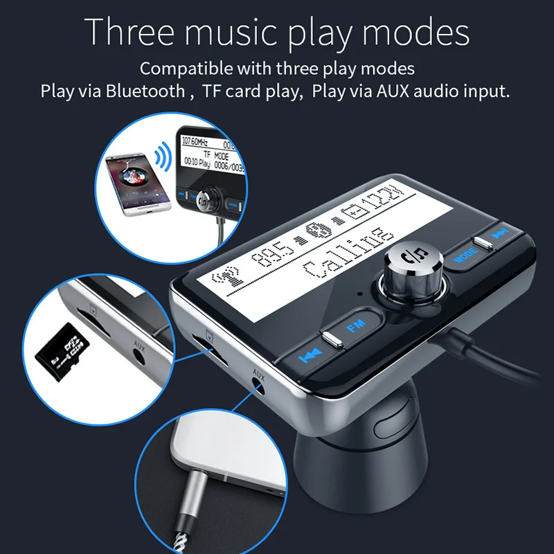Автомобильный MP3-плеер CDEN с экраном 1,8 дюйма, Bluetooth, автомобильный fm-передатчик, двойное зарядное устройство USB, TF карта, музыкальный плеер без потерь, телефон с громкой связью