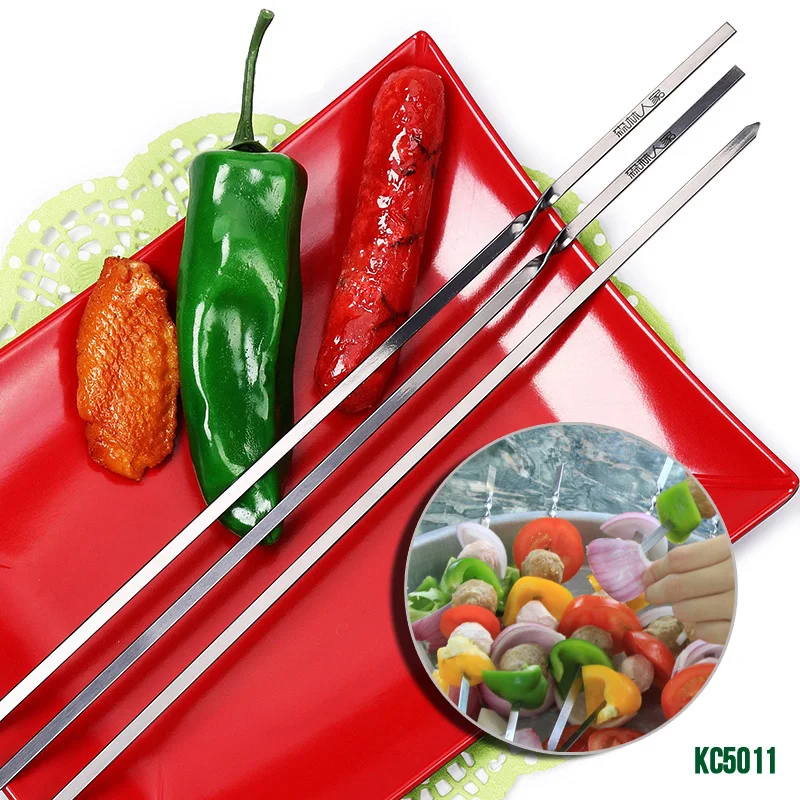 New 10 pcs 17.7in (45cm) Stainless steel Flat BBQ Sticks Barbeque