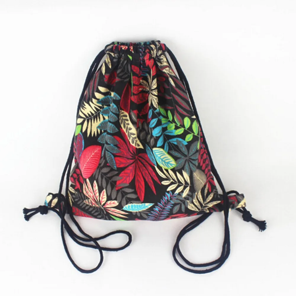 Us 3 11 19 Off 2017 New Ethnic Summer Vintage Drawstring Backpack Bag Bohemian Leaf Pattern Oxford String S In Backpacks From