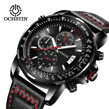 

OCHSTIN Brand Relogio Masculino Pilot Series Six Needles Three Eyes 30 Meters Waterproof Leather Quartz Watch Reloj Hombre 2019
