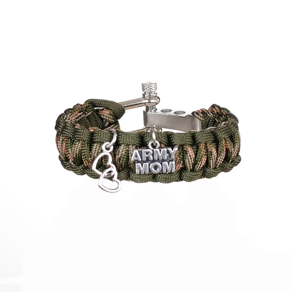 Army Mom Heart Charm Paracord Bracelet New Survival Accessory Outdoorsmen Military Army Veteran