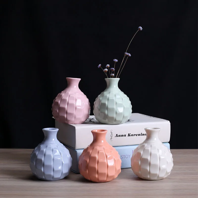 1pc Colorful Handmade Ceramic Vase Elegant Porcelain Flower Vases Decorative Desktop Vase for