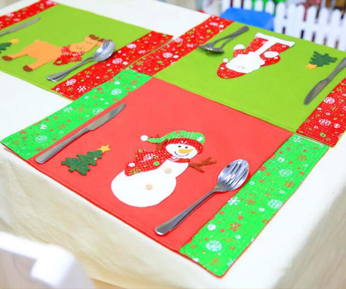 

1PC Santa Snowman Elk Pattern Dishes Plate Mat Christmas Placemat Table Mat Dinner Coaster Stand Under Hot Pad Desk Accessories