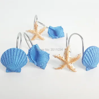 

1bag 12pcs Ocean Series: blue shell conch, starfish resin hook, resin curtain hook, shower curtain hook.