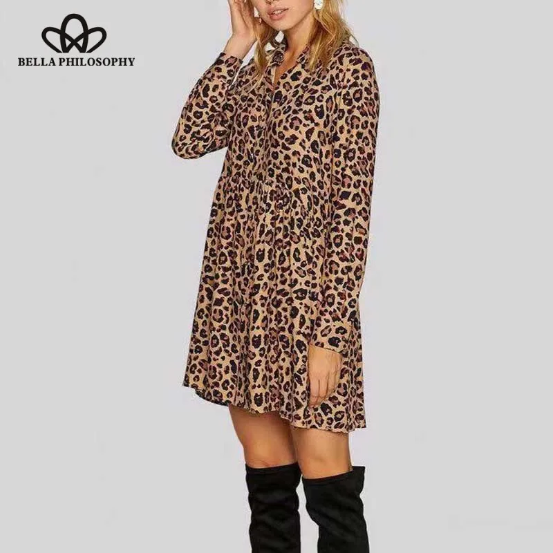 Wonder 2019 new Spring Long Sleeve Dress Vintage Female Leopard Animal Print Dress Casual Turn Down Collar Lady A-Line Dress