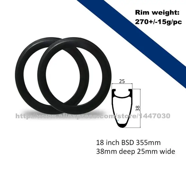Cheap 25mm width 18 inch 38mm clincher Birdy bikes rims folding bike rims, carbon rims ETRTO BSD406mm