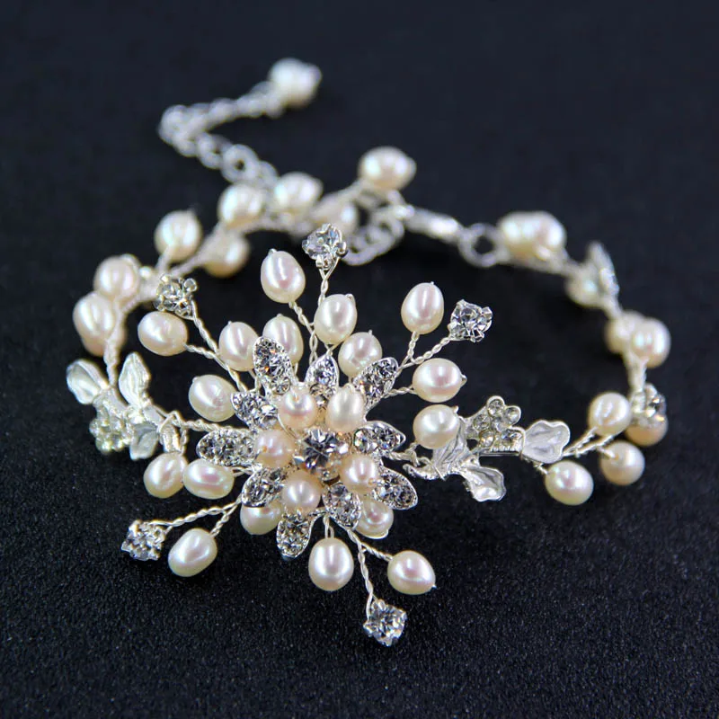 Ручная работа, имитация жемчуга и кристаллов горный хрусталь свадебный браслет свадебные украшения винтажный браслет