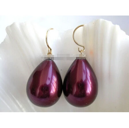 

Free shipping WOW 12-16mm wine red drop shell pearls Earring E914