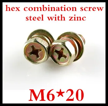 

100pcs/lot High Quality M6*20 Steel With Zinc Phillips Hex Combination Screw With Washer