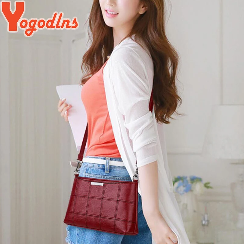 Yogodlns Women Plaid Messenger Bag PU Leather Shoulder Bags Women Crossbody Bag Ladies Designer High Quality Handbag
