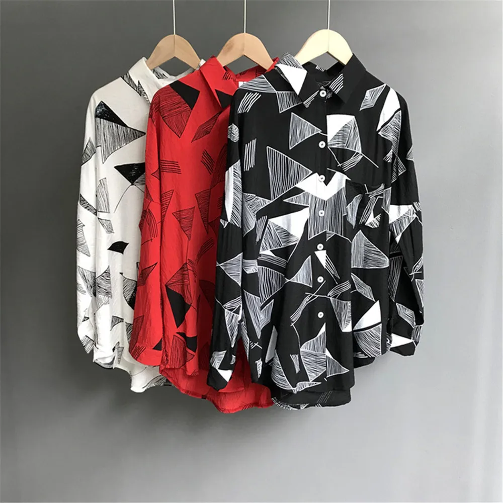 Autumn Geometric Women Blouse 2018 Long Sleeve Office Blouse for Women Casual Working Shirt 120CM Chest Match All Occasion (1)