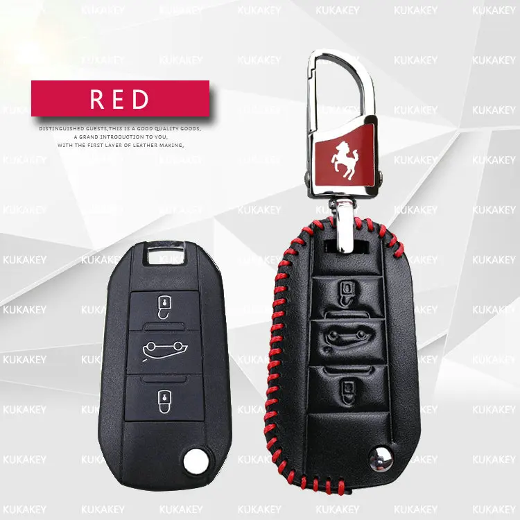KUKAKEY ключи чехол для Citroen C4 C5 C3-XR C-Qurtre C-Elysee Натуральная кожа дистанционного Флип держатель для ключей на сумку для Citroen C-Elysee - Название цвета: 3 Button Red