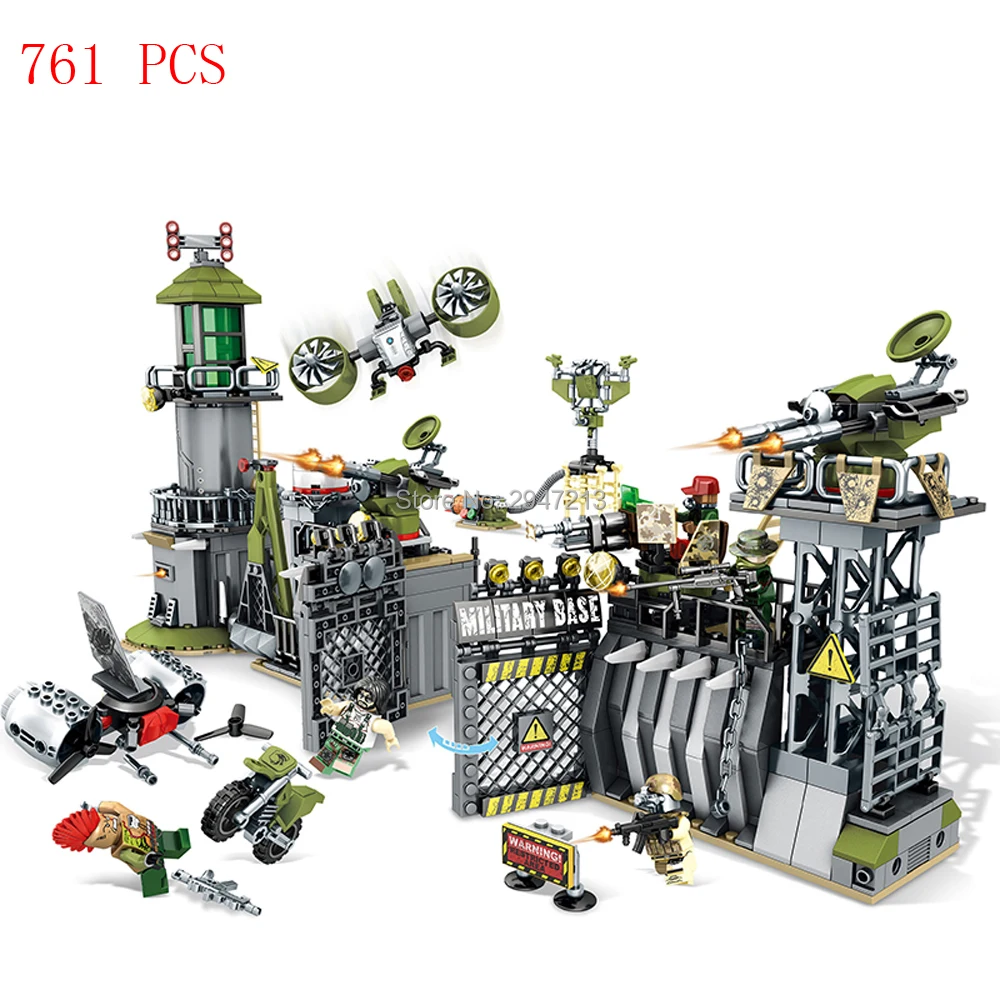 

hot compatible LegoINGlys military base Perimeter field guards walls army building block figures block toys for Children gift