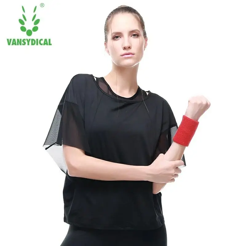 Vansydical Summer Sport T-shirts Women's Yoga Shirts Fitness Loose Breathable Quick Dry Gym Running Tops | Спорт и развлечения
