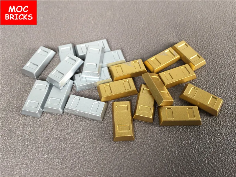 20 шт./лот MOC кирпичи Золотая и серебряная посуда слиток/брусок подходит для 99563