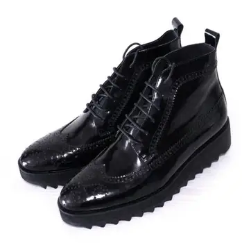 

Fashion thick-soled shoes carving lace-up men boots cowhide gear cowboy boots European style men shoes