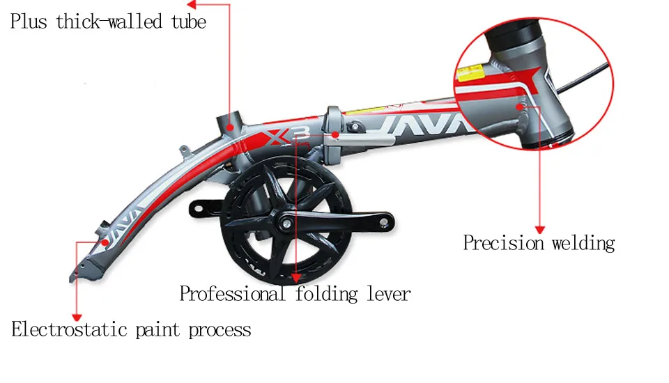 The new 14-inch aluminum alloy folding bike Ultralight JAVA X3 Double Brake bicycle