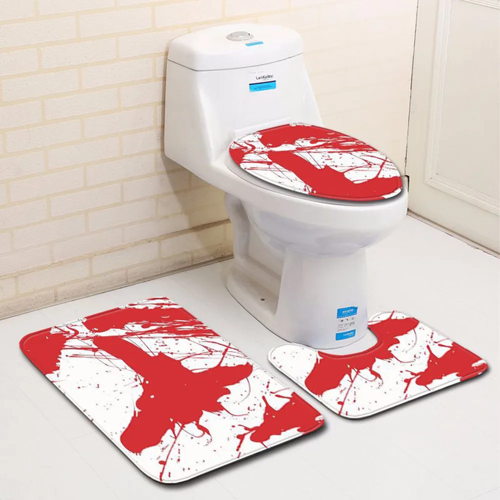 

Bath Rugs Blood Handprint Bathroom Toilet Three Piece Floor Mat Happy Halloween Door Mat Bathroom Carpet alfombra vinilica cocin