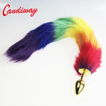 rainbow Fox Tail DOG TAILS Butt Anal Plug BULLET buttplug G SPOT Sex Toy role play Dog Tails COUPLES LOVER Products SEX GAME 1