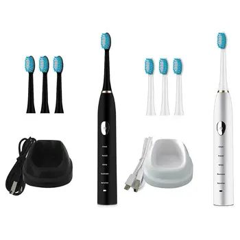 

Sonic Waterproof Electric Toothbrush Timer Brush USB Charge Rechargeable Tooth Brushes With 4pcs Replacement Heads Soft Bristle