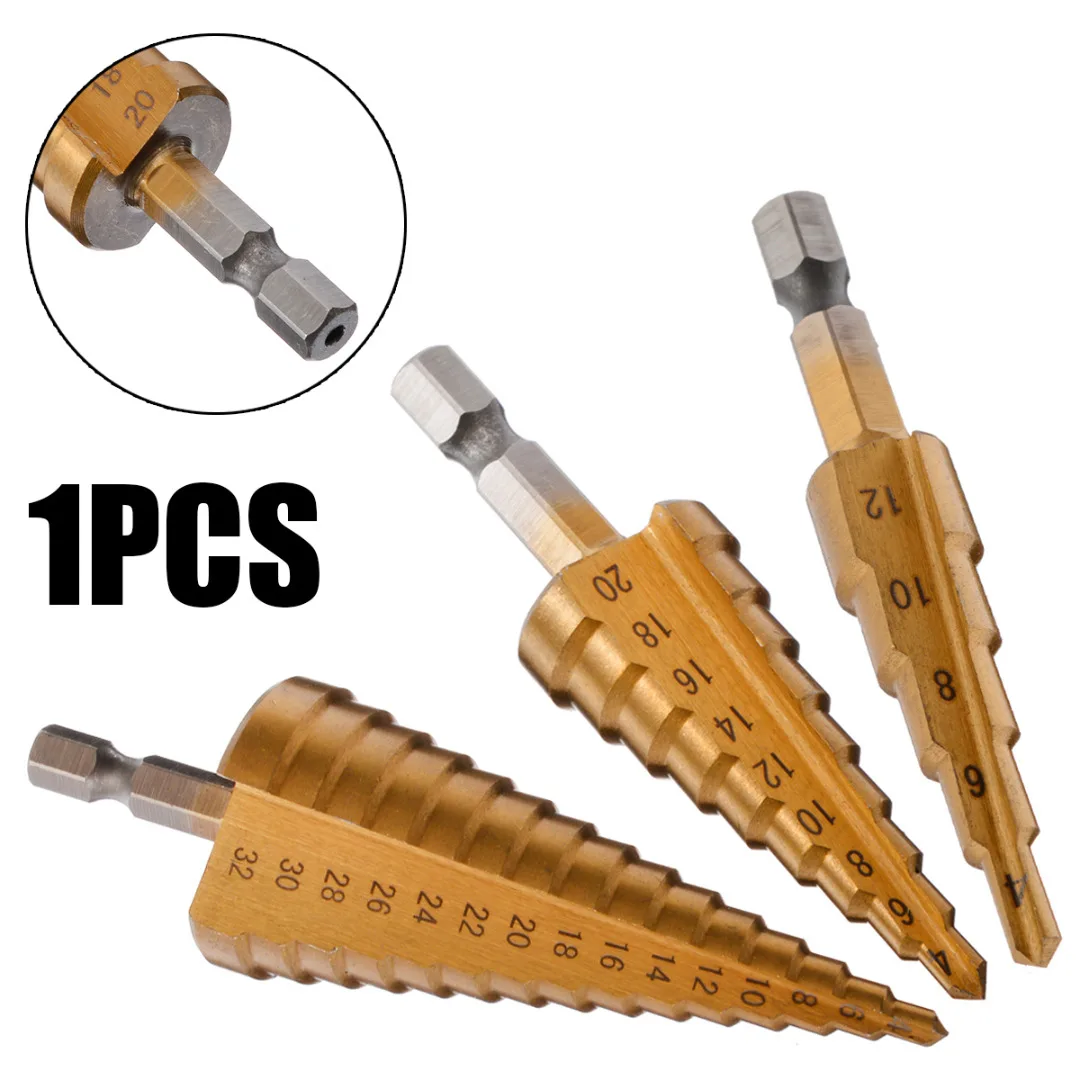 Titanium Coated Hole Cutters HSS Step Cone Drill Bits for Cutting Steel Brass Wood Plastic 4-12mm 4-20mm 4-32mm