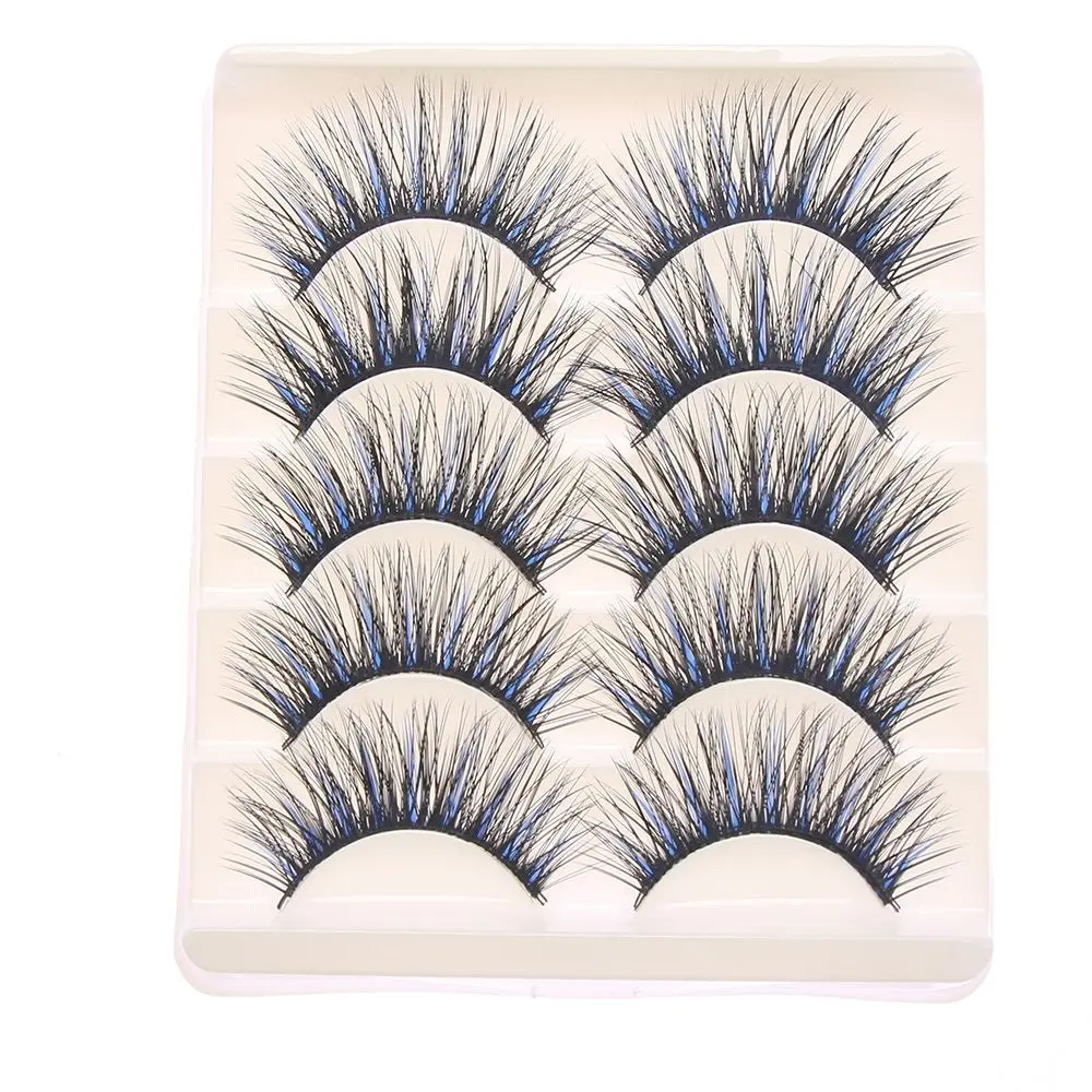 

5 Pairs Blue+Black Fashion Double Colour Soft Thick Cross Long False Eyelashes Eye Lashes Makeup Extension Tools
