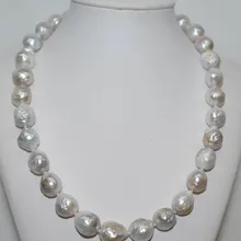 Хороший 12-13 мм натуральный культивированный белый жемчуг барокко ожерелье 17"