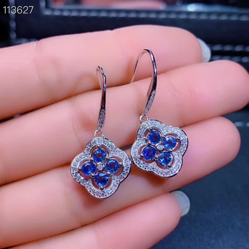 Серьги подвески из серебра 925 пробы с натуральным голубым
