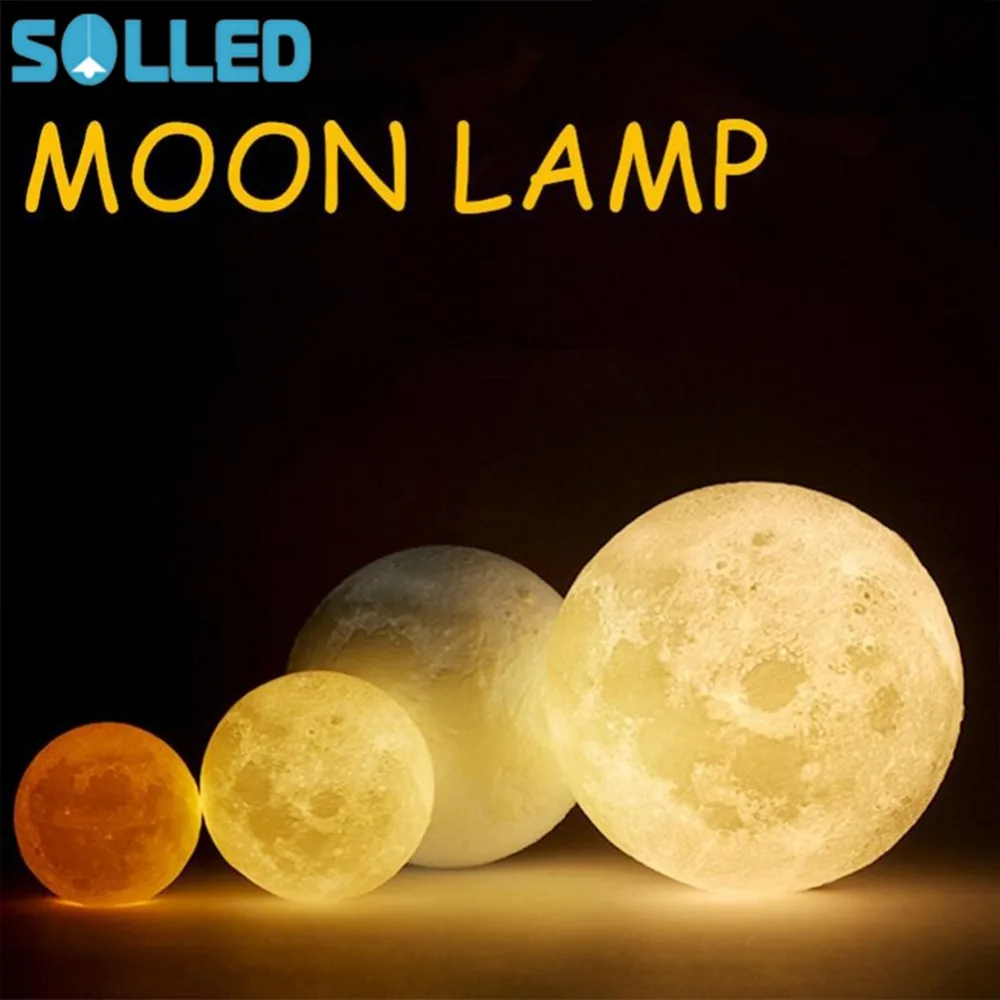 

SOLLED 3D Simulation Moon Night Light 3 LEDs USB Rechargeable Moonlight Desk Lamp Wood Base led light jk25