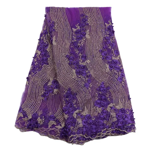 

French lace latest lace high quality 3D applique flower lace fabric for bridal beaded And Stones lace fabric for dress