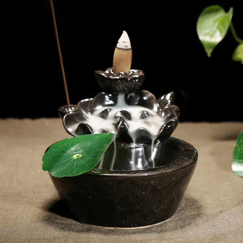 Creative Home Decor Ceramics Lotus Leaf Stick Censer Backflow Incense