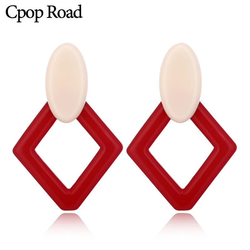 

Cpop Fashion Rhombus Acrylic Earrings for Women Red Purple Yellow Acetic Acid Pendant Elegant Dangle Earring Resin Jewelry 2019