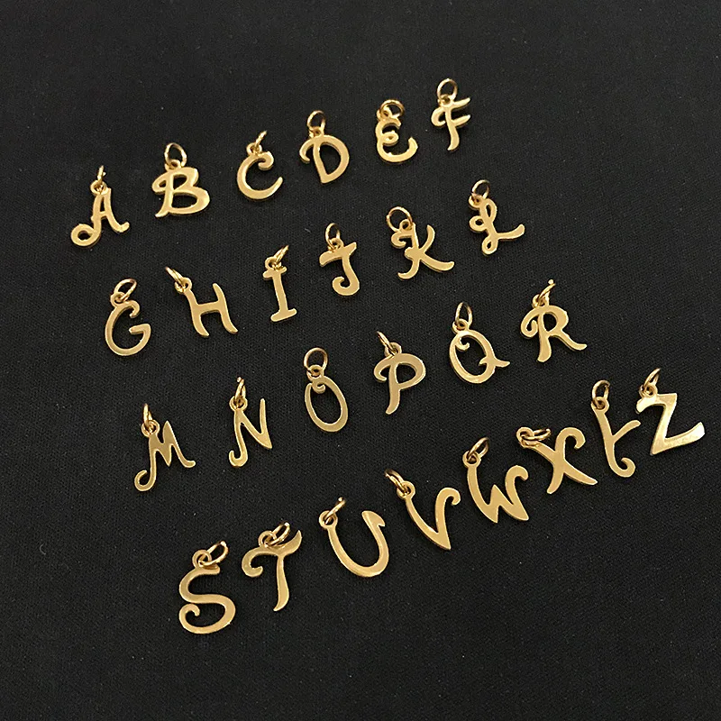 

316L Stainless Steel Cut Out Gold Color Alphabet Charms DIY Initials From A-Z Alphabets Pendant with Jump Ring Accessories