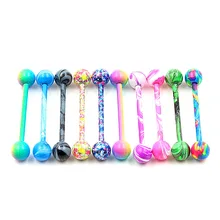 

1Pcs Candy Color Random Stainless Steel Acrylic Ball Tongue Bars Ring Ear Nail Clasp Ear Bone Barbell Body Piercing Jewelry Tong