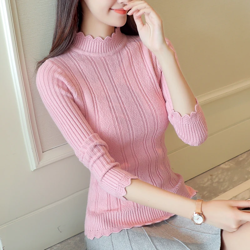Women Turtleneck Knitted Sweater 2018 Autumn Winter Warm Pullover Korean Fashion Basic Tops Elastic Slim Jumper Female Sweaters